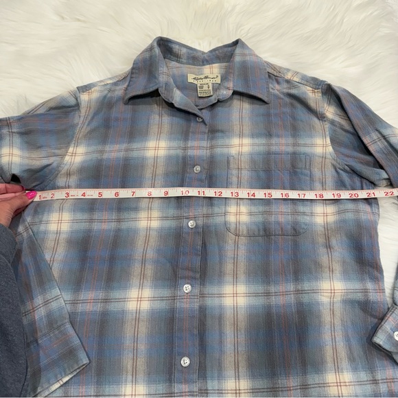 Eddie Bauer Flannel Button Down Shirt Top Plaid Blue Small - Picture 14 of 16